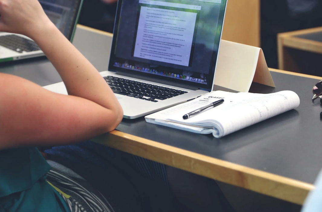 person using laptop on the table